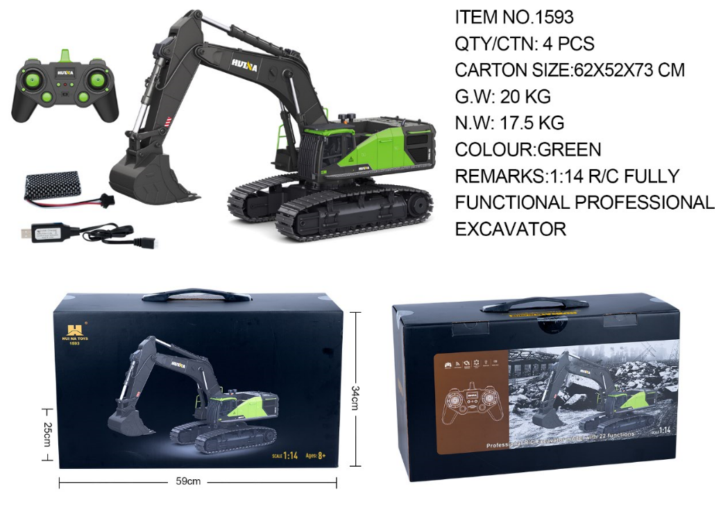 HUINA 1593 1:14  RC EXCAVATOR (2024 MODEL)