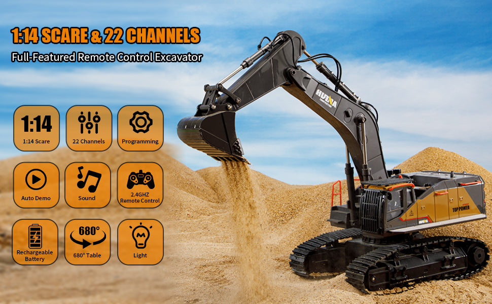 Huina 1592 1:14 Remote Control Excavator (2024 Model)