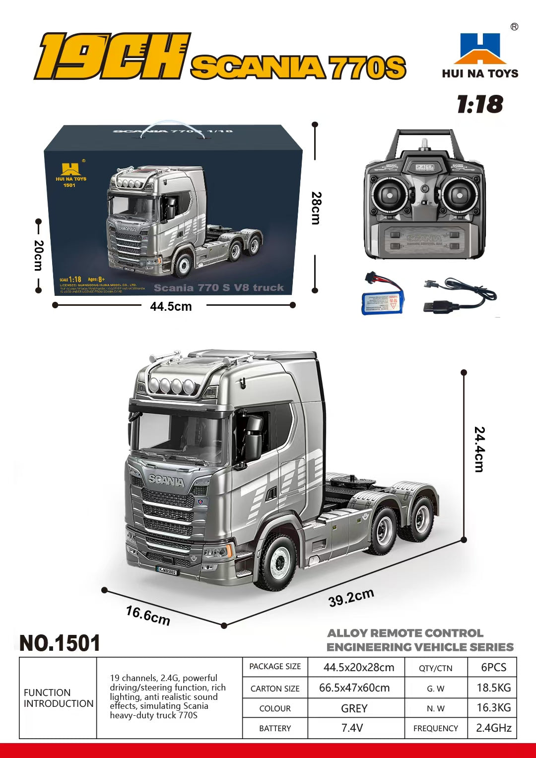 Huina 1501  1:18 19-channel Stania tractor