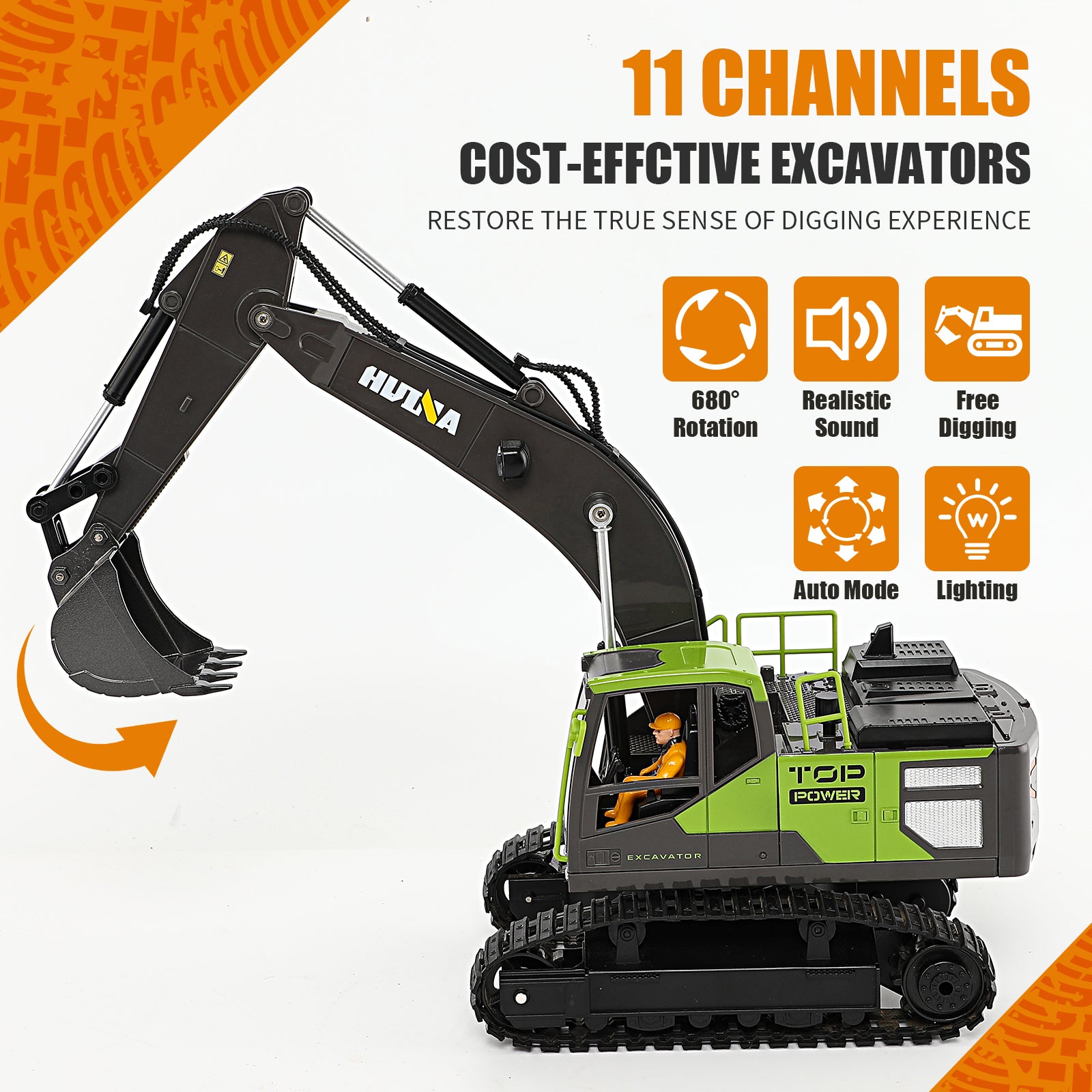 Huina 1661 1:18 Semi-alloy Remote Control Excavator Toy