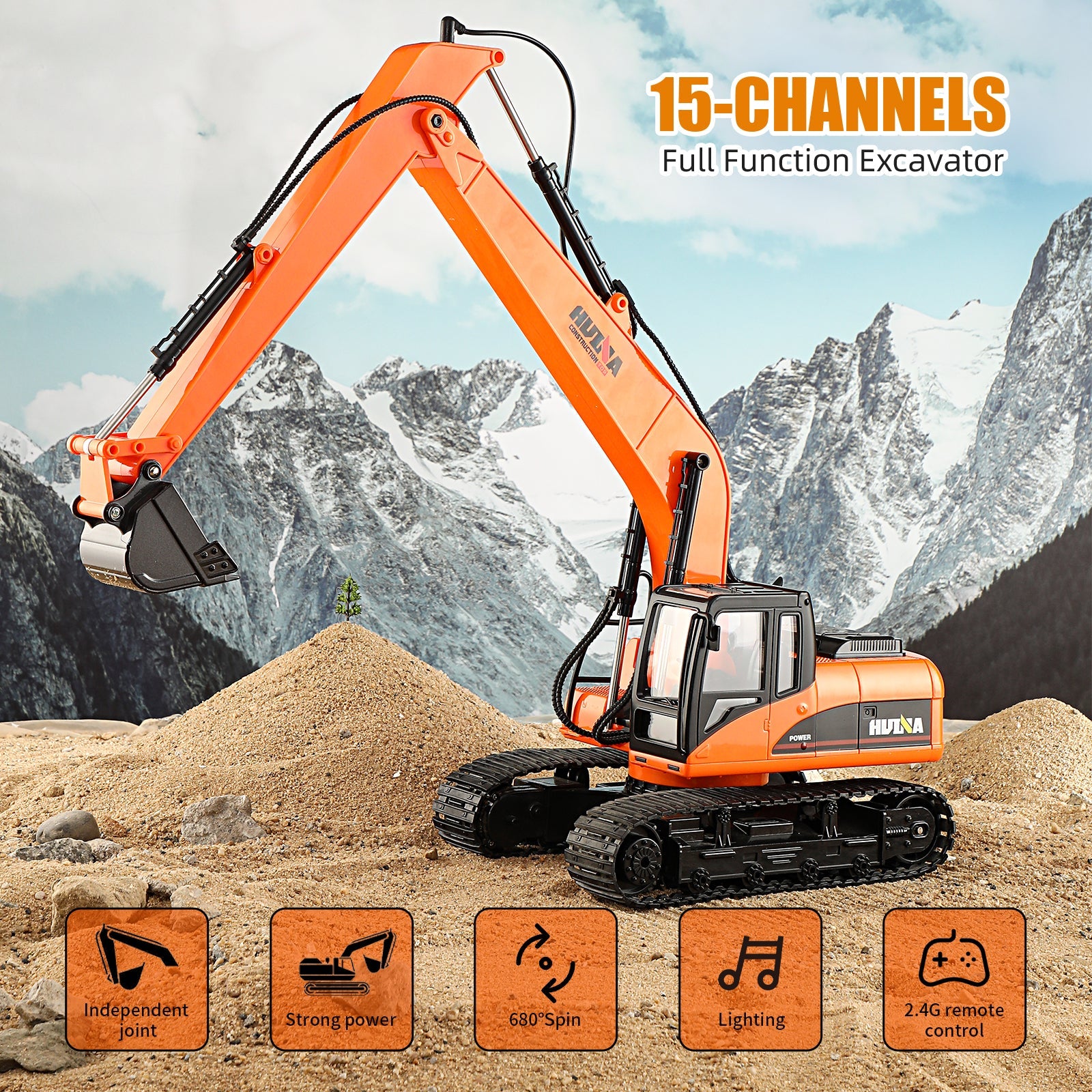 Huina 1551 1:14 Long Boom RC Excavator (2024 Model)