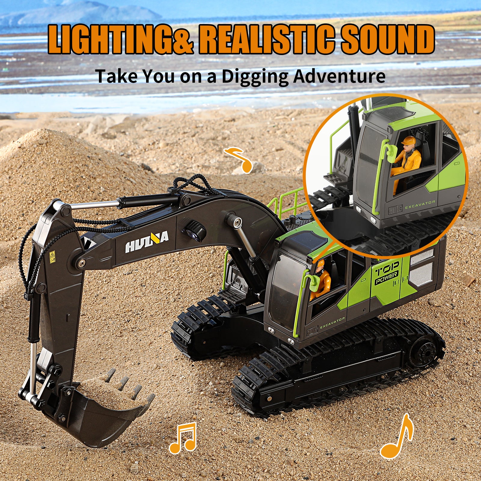 Huina 1661 1:18 Semi-alloy Remote Control Excavator Toy