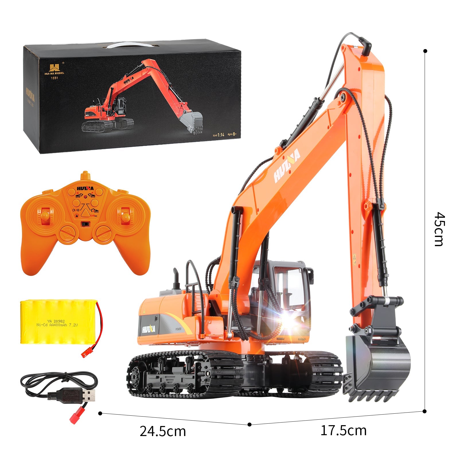 Huina 1551 1:14 Long Boom RC Excavator (2024 Model)