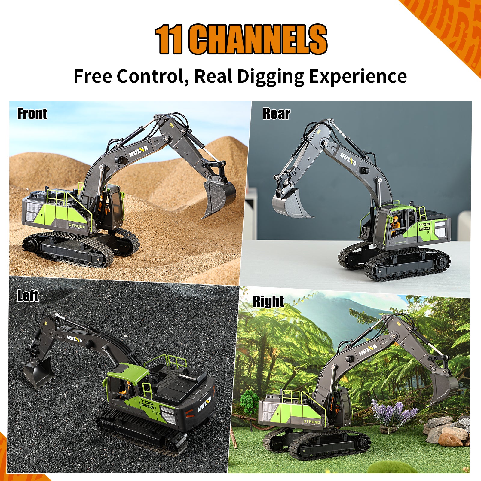 Huina 1661 1:18 Semi-alloy Remote Control Excavator Toy